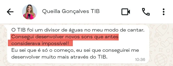 Mensagem da Queilla Gonçalves sobre o TIB ser um divisor de águas