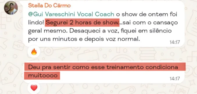 Mensagem da Stella do Carmo sobre segurar 2 horas de show