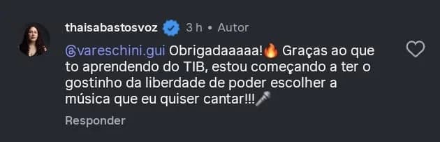 Comentário da Thaísa Bastos no Instagram sobre o TIB